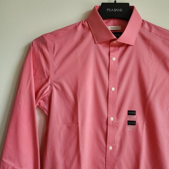 15.5 32/33 Pink Dress Shirt Skinny Fit Jos A Bank New Nwt Mens Flamingo Stretch - Picture 11 of 17